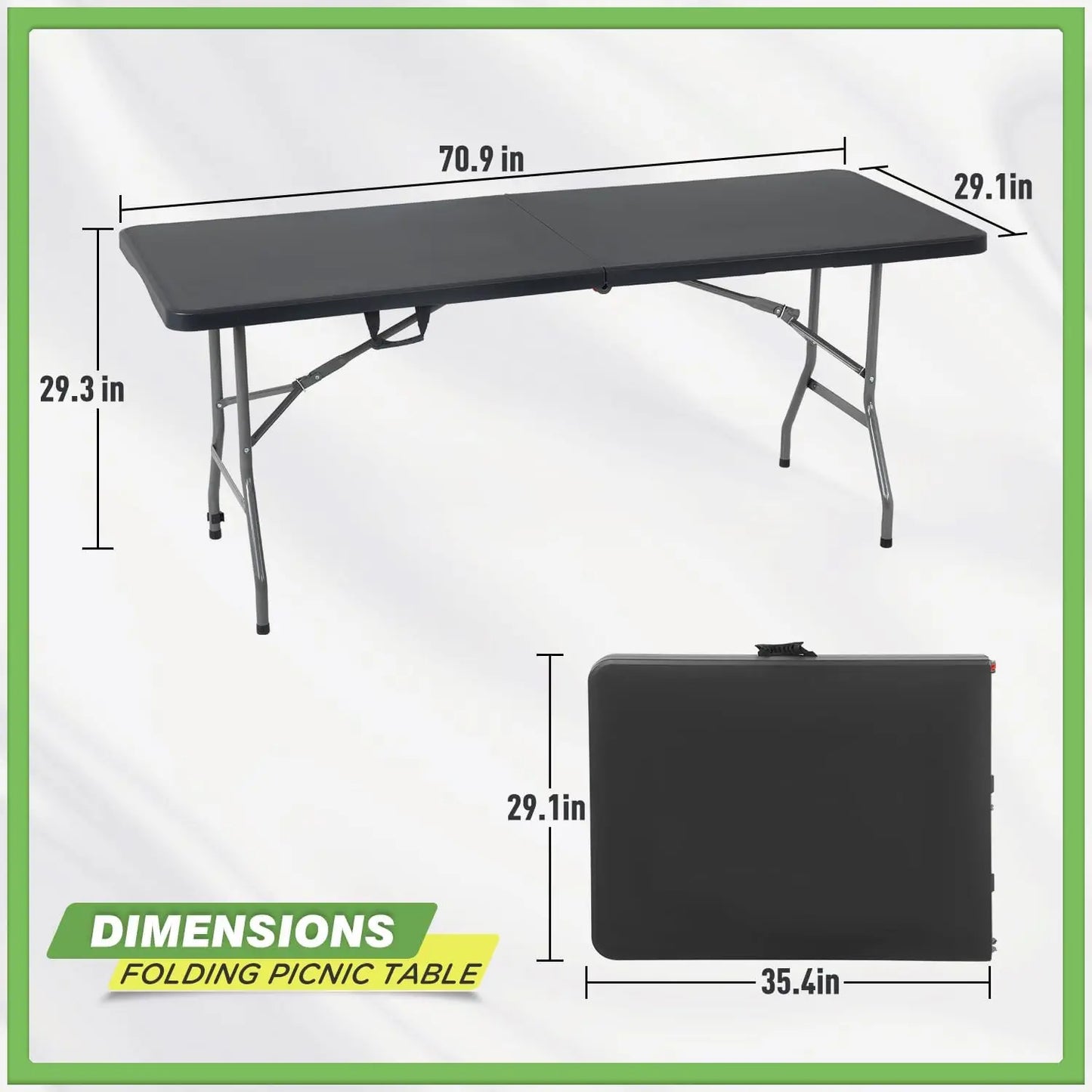 6ft Foldable Outdoor Camping Table Portable Plastic Square Dining Height for Picnic Party Backyard