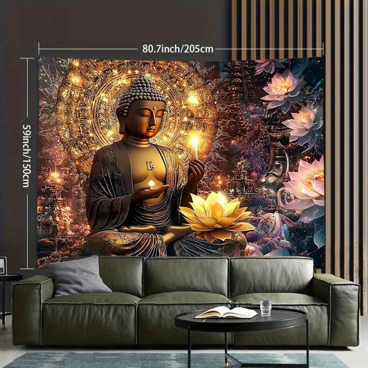 Spiritual Buddha Wall Tapestry Mural Large Decorative Zen Enlightenment Art Hanging Golden Lotus Asian Meditation Room Decor