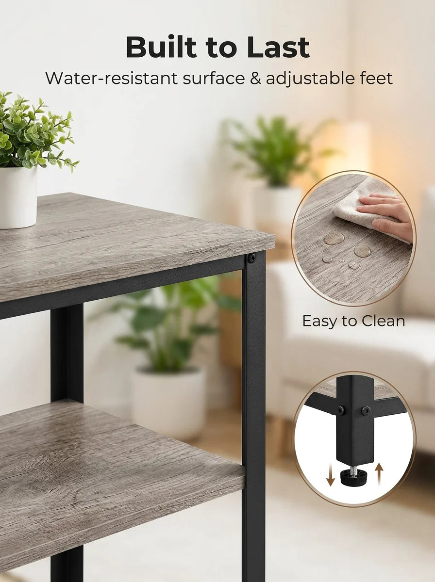Tall 30 in end table, 3 tier side table with strong wooden shelves, small side table for living room office small places