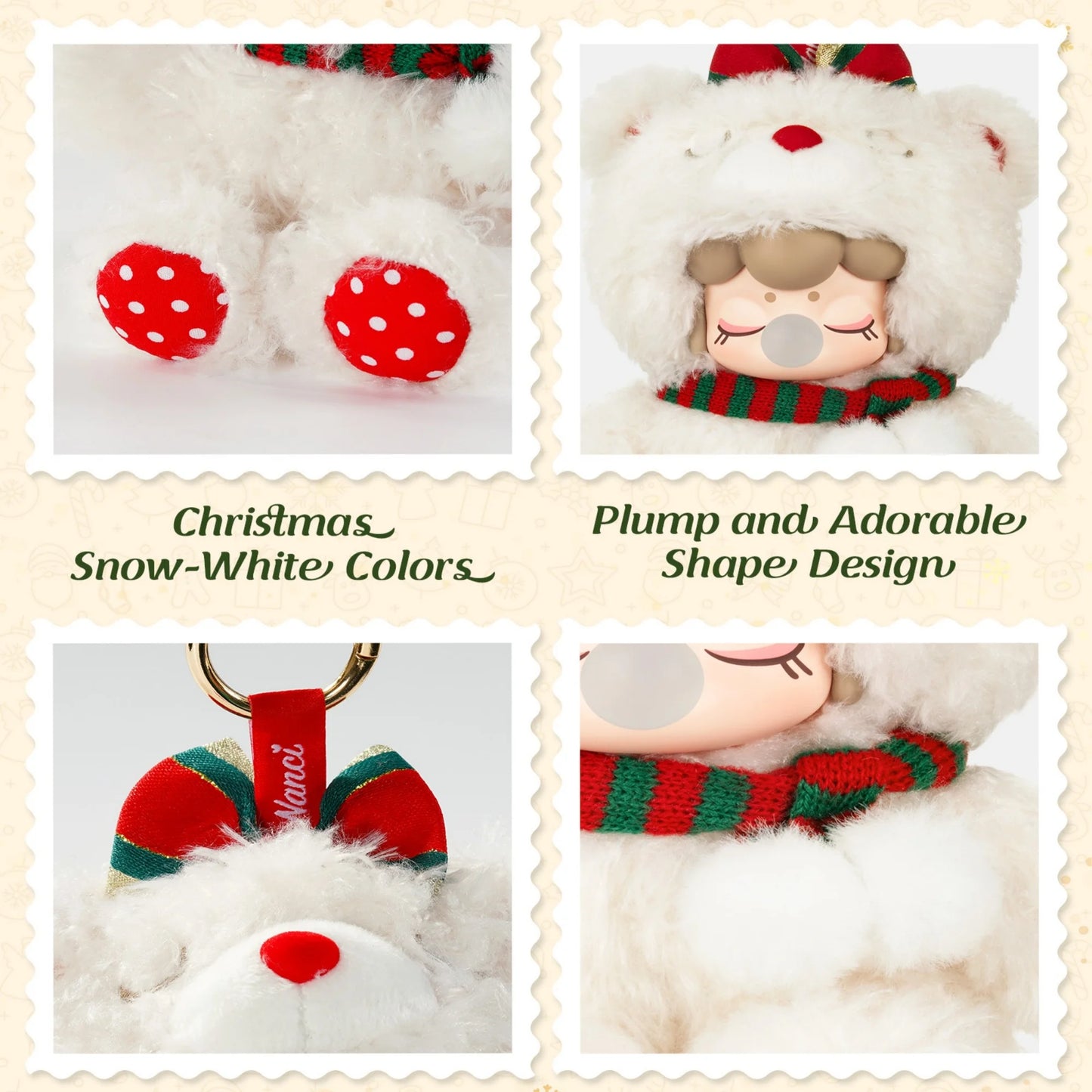 Rolife Nanci Christmas Bear Plush Pendant Collectible Plush Doll Toys Gift for Kids Friends Adults