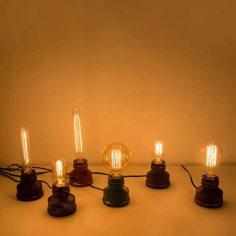 Vintage American Village Style Desk Light Table Lamp Iron Steel Water Pipe Rustic Loft Industrial Retro Base E26 Holder