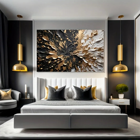Modern abstract black gold ink splash texture wall mural, suitable for interior decoration, 1.5 inch thick pine solid wood frame