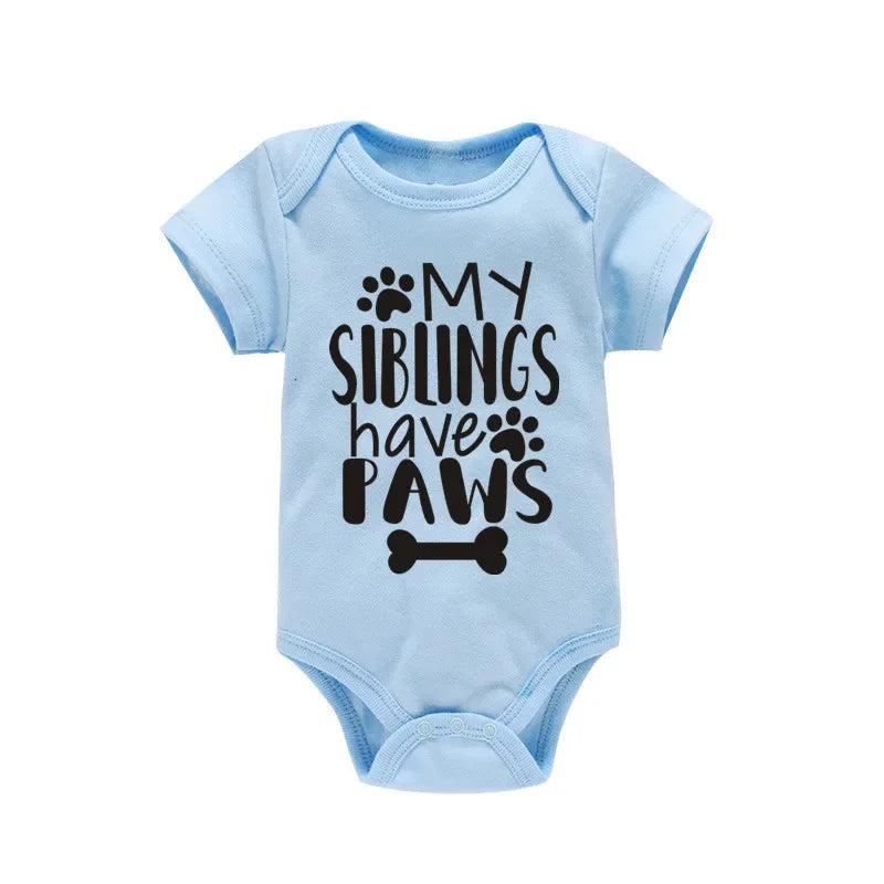 My Siblings Have Paws Newborn Baby Bodysuit Summer Short Sleeve 100% Cotton Jumpsuit Toddler Infant Outfits