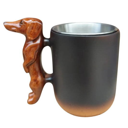 3D Dachshund Dog Handle Coffee Mug Artistic Resin Pet Memorial Cup with Sculpted Handle Dachshunds Mug Ceramic Coffee Cup