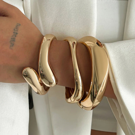 4 Styles Punk Smooth Water Drop Spring Bangles for Women Vintage Gold Color Geometric Bracelets Party Men Jewelry Gift