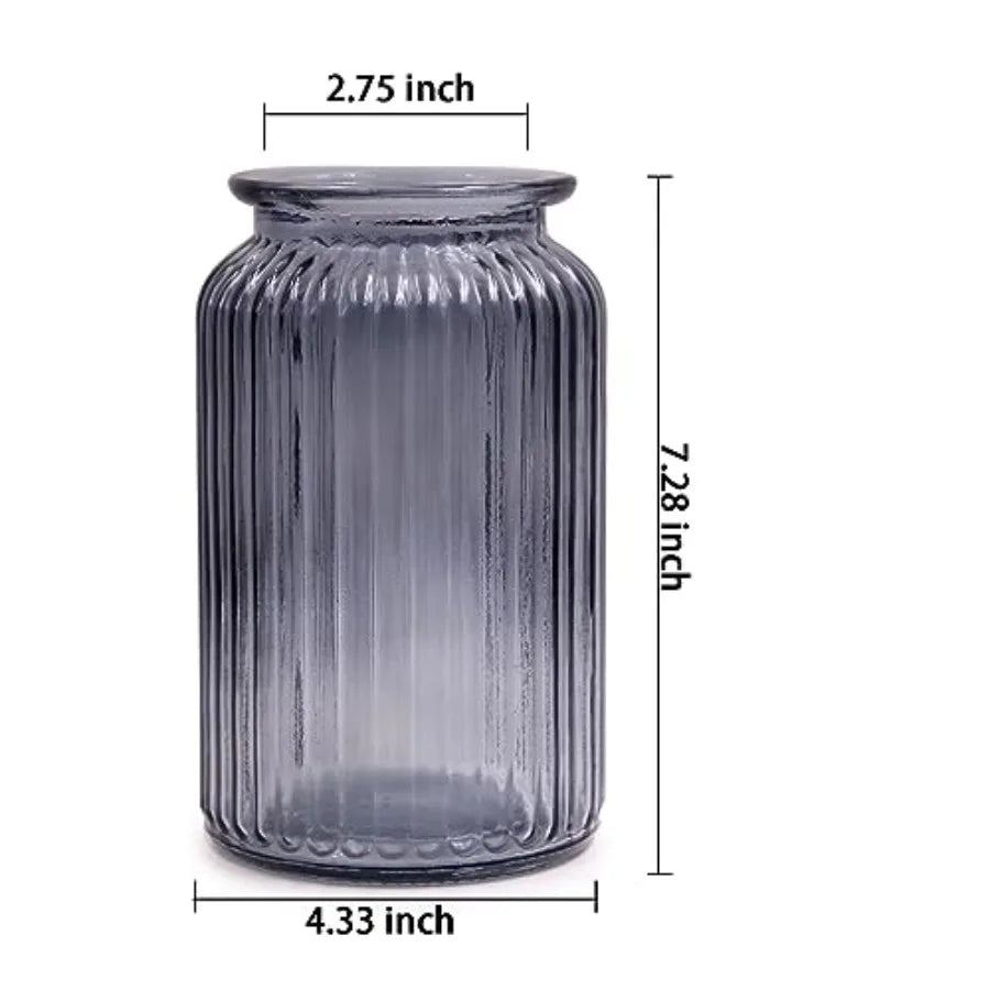 Glass Vase, 7.3 * 4.3in Vertical Line Geometric Faceted Design Flower Vase