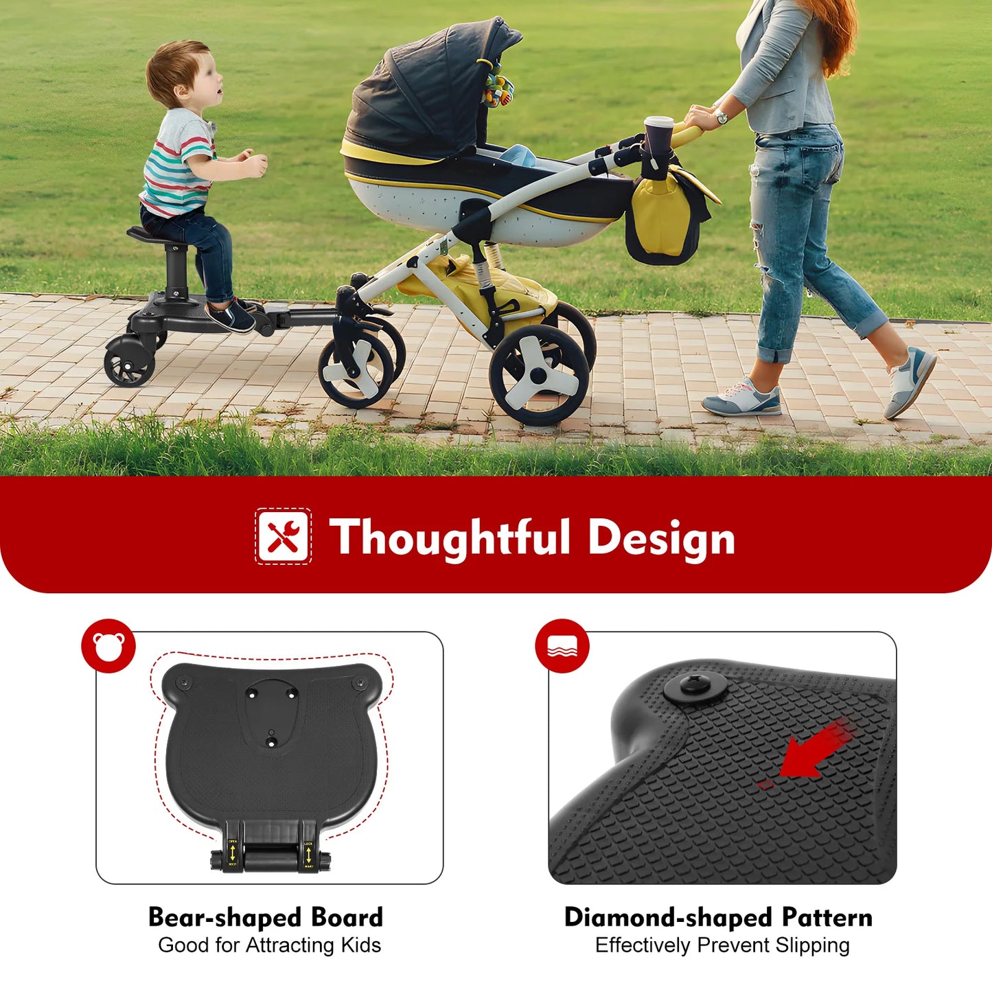 Universal Strollers Step Board Adapter, Glider Board for Stroller, Ride-on Board Stroller Pedal Adapter fit 3-7 Years Old