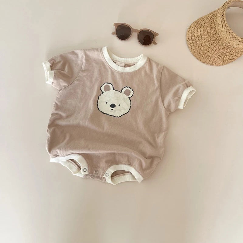 Summer Baby Girl Boys Bear Casual Short-sleeved Bodysuits Jumpsuit Toddler Boy Cotton Cartoon Romper One-pieces Clothing