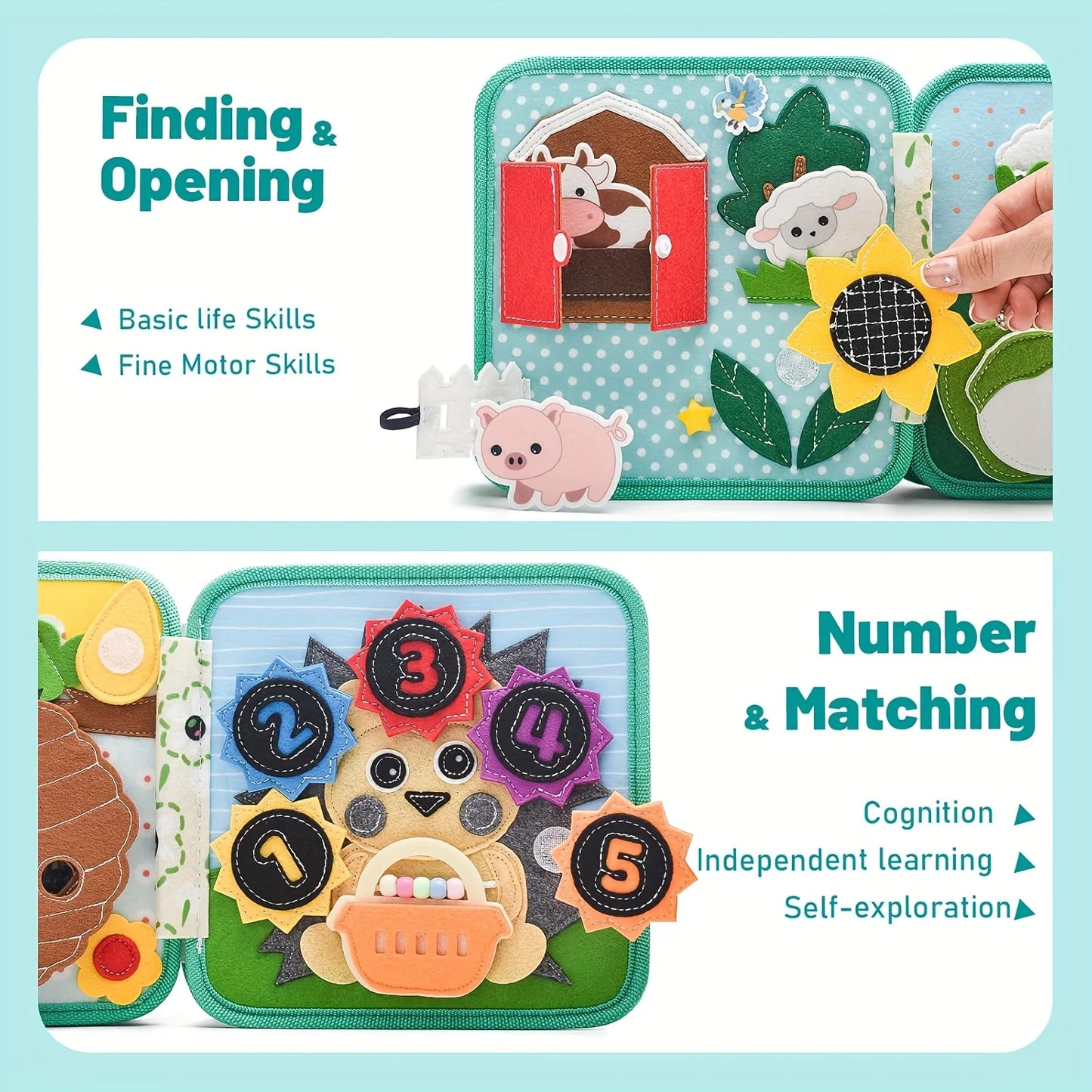 Children's baby Early Education Intelligence Learning baby Toys Felt Learning Board, Busy Board, Busy Book, Cloth Book, Including Life Skills, Alphabet, Numbers, Shapes Colors, Animals, Weather, Toddler Travel Toys, Birthday