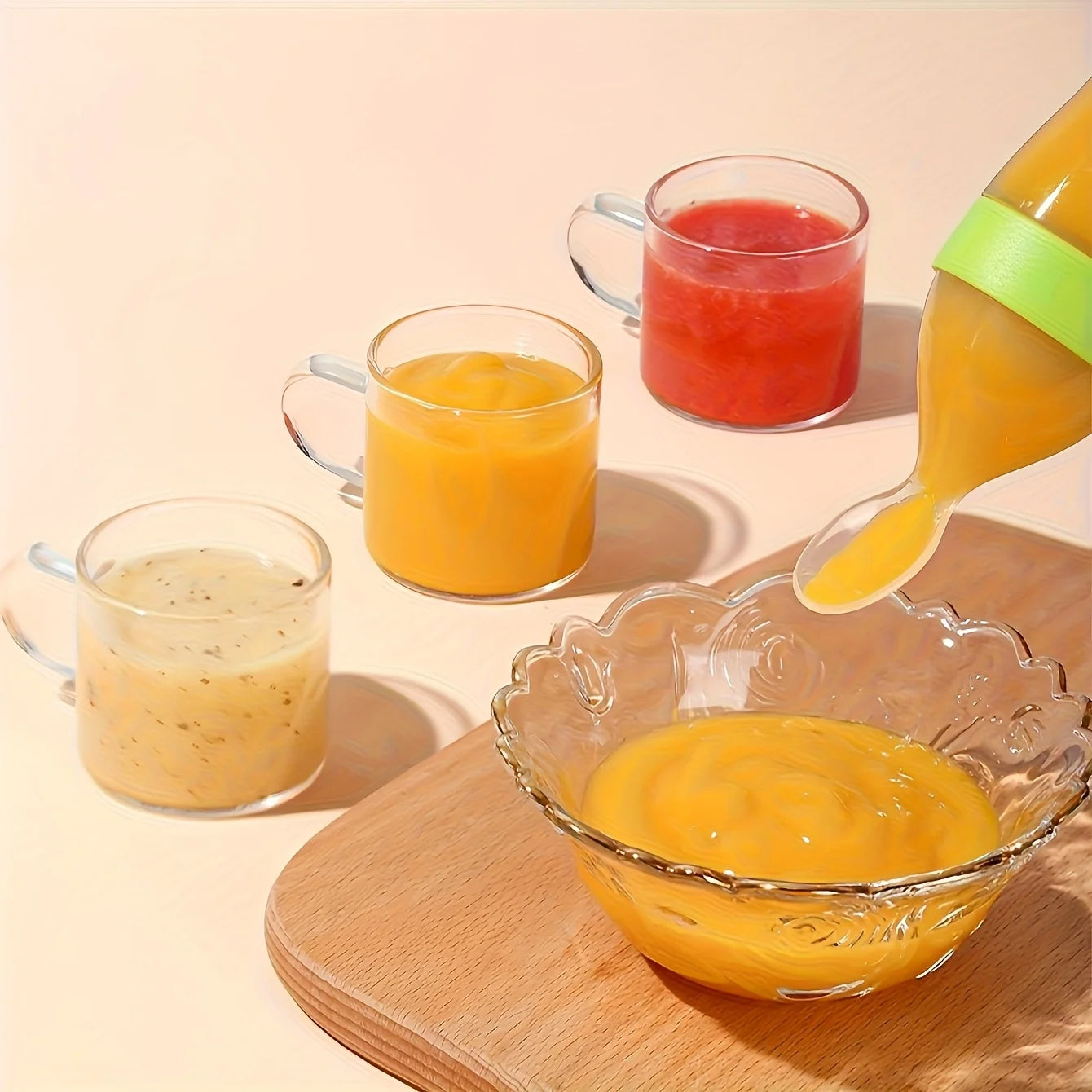 3pcs/2pcs 90ml/3oz Silicone Baby Bottle with Spoon Feeder and Suction Cup,Food Supplement Rice Cereal Squeeze Bottle Spoon Milk Feeding Bottle