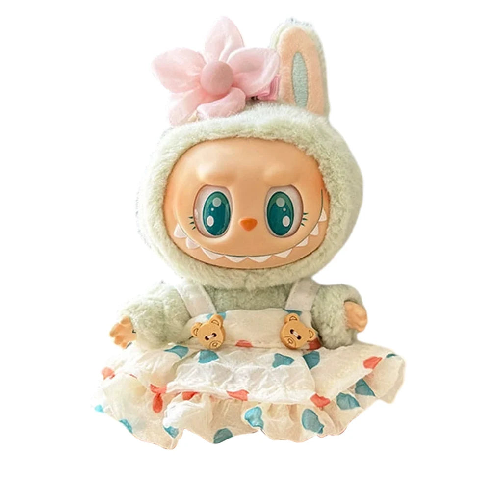 17cm Mini Plush Doll's Clothes Outfit Accessories for Korea Kpop Labubu Dolls Sit Party Overalls Clothing Gift （Only clothes）