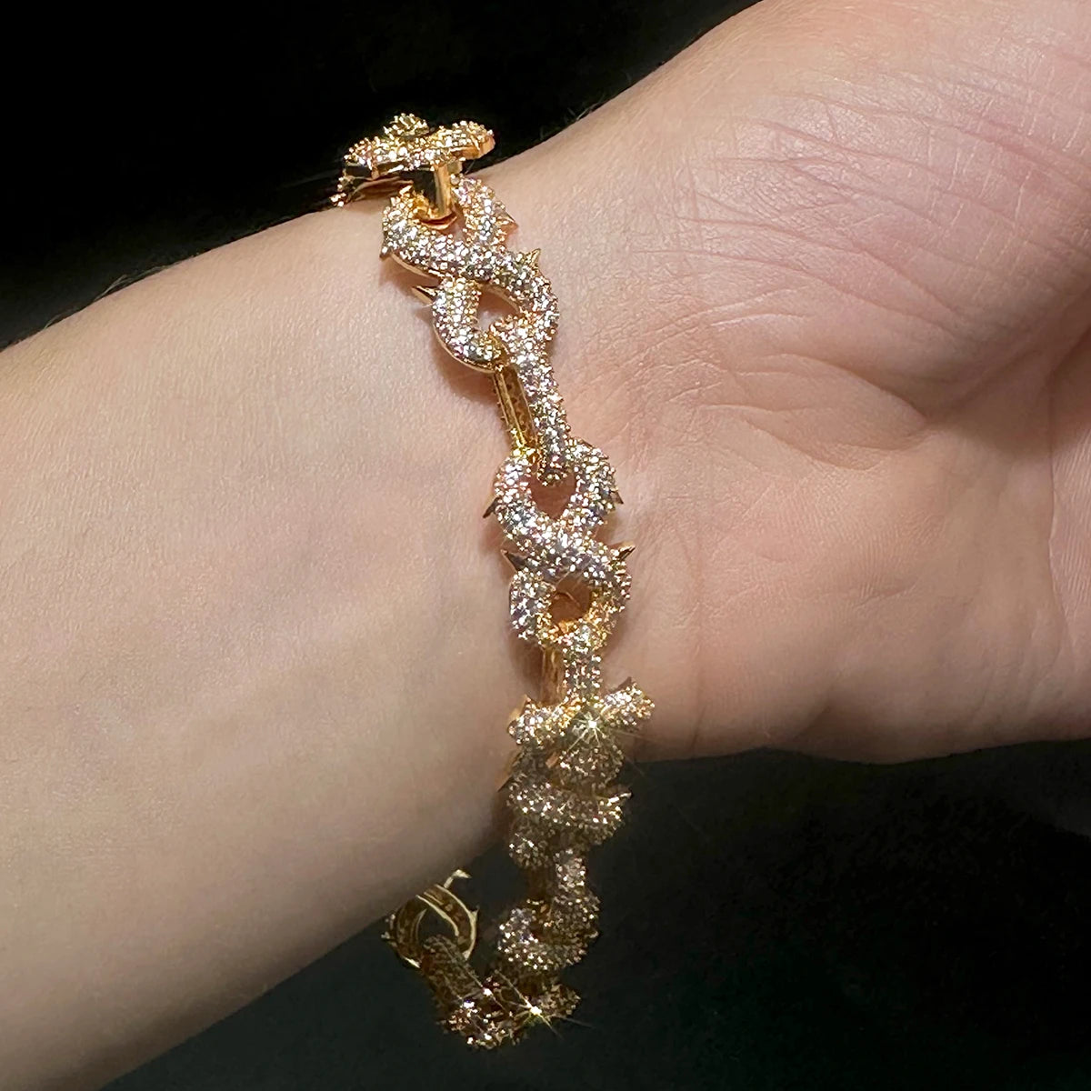 Aokaishen Iced Out Cuban Link Bracelet for Women Cross Infinity Cubic Zirconia Real Gold Plated Hip Hop Jewelry