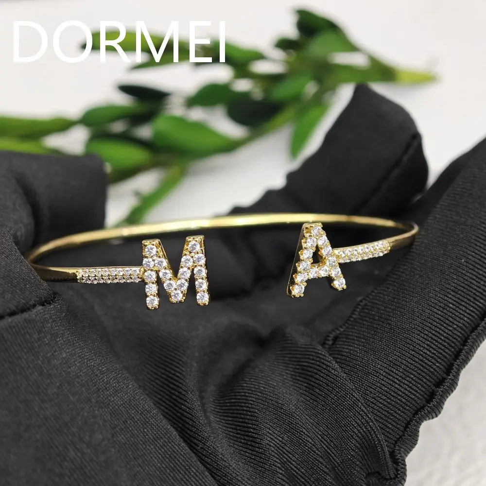 DOREMI New Arrival Birthstone Cz Color Letters Women Bracelet Cuff Full Crystal Bangles Bracelet