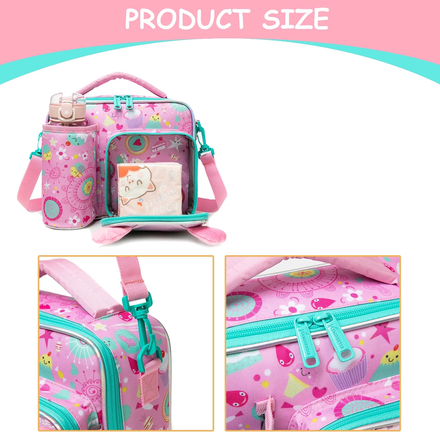 Cute Animal Kids Lunch Box Meal Bag Washable Lunch Bag Reusable Leakproof Bag for School Nursery It's Beautiful for Girls