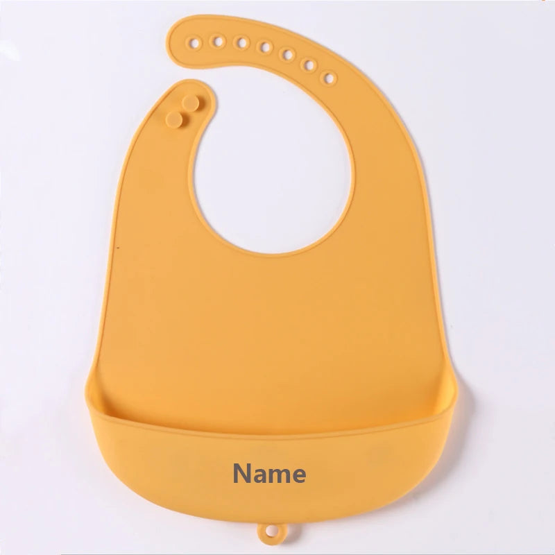 Personalized Name Printing Silicone Bib for Kids Easy-Clean Drool Catcher Boy Girl Holiday Gift Suitable for Infants