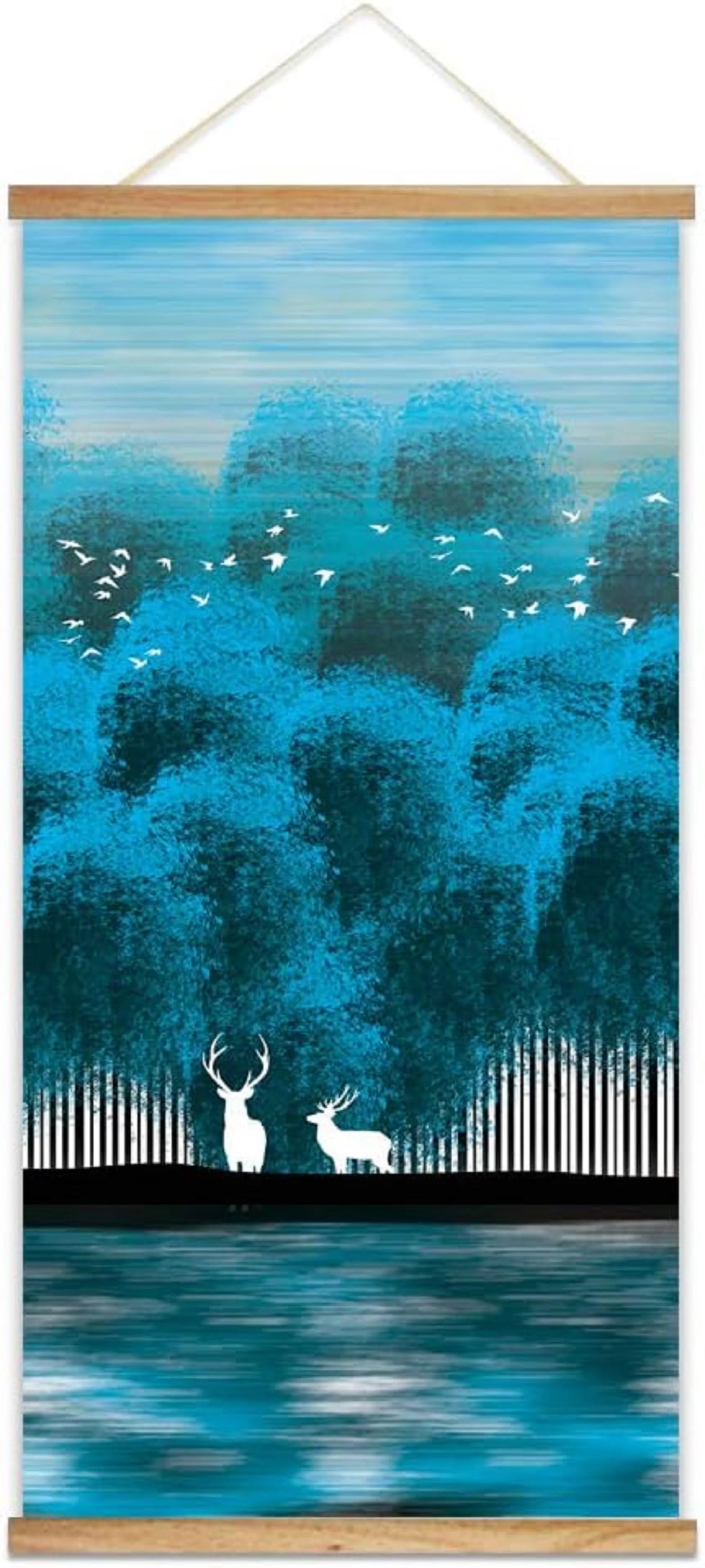 Wooden Framed Hanging Poster Nordic Style Nature Landscape Wall Picture Poster Artwork for Home