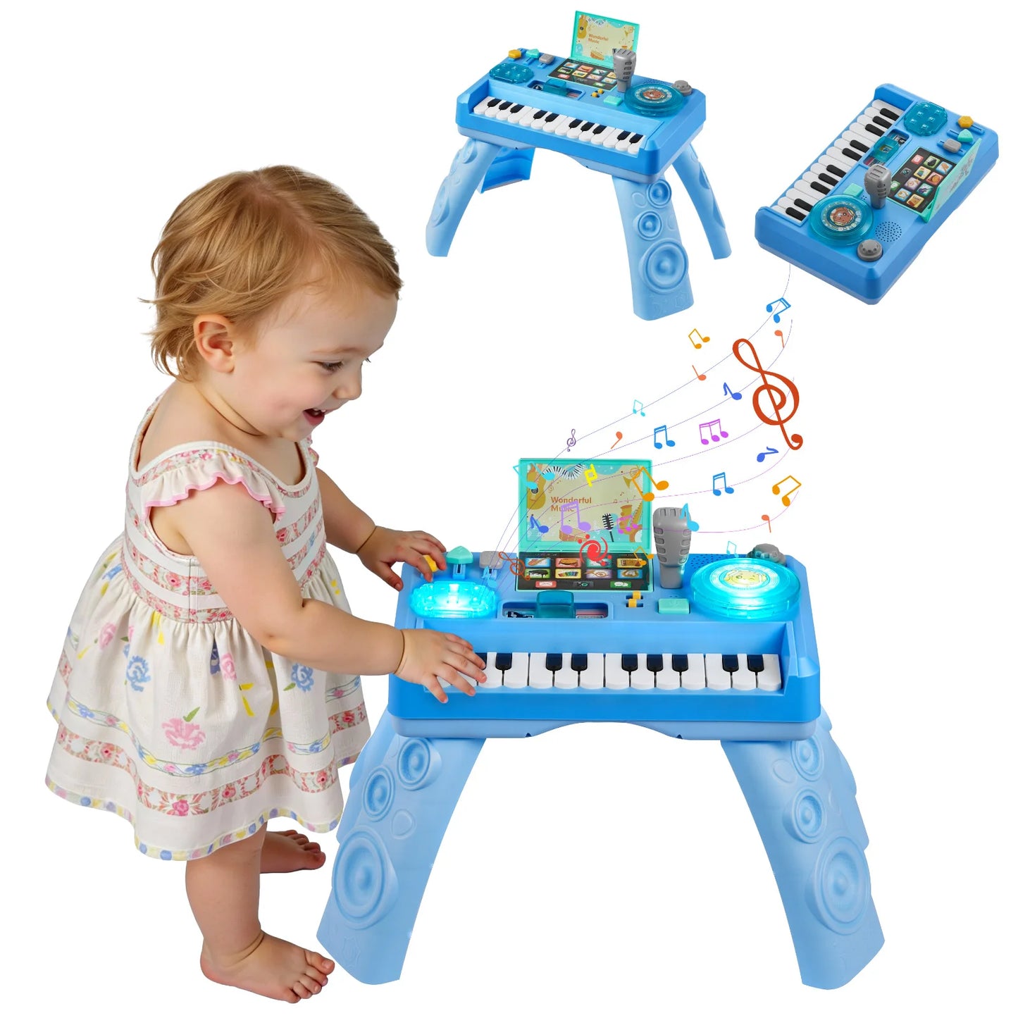 SucceBuy Baby DJ Playset for Toddlers with 133 Sound Sources Recording and LED DJ Turntable Baby Activity Table for Birthday