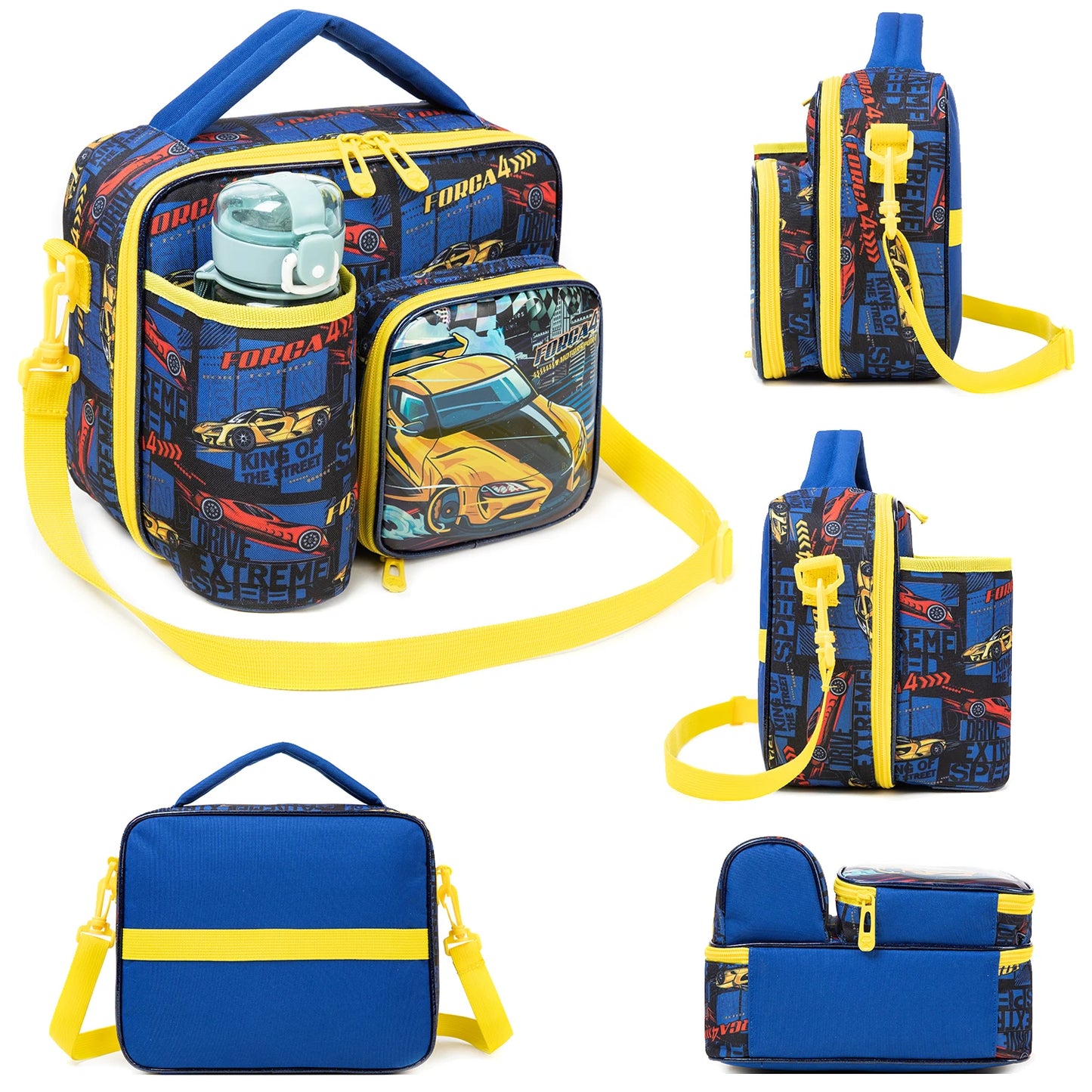 MYHSBYO Primary School Lunch Bags for Boys Complete Kit Handbags for Boys Lunch Box with Bottle Pockets Lunch Accessories for Kids