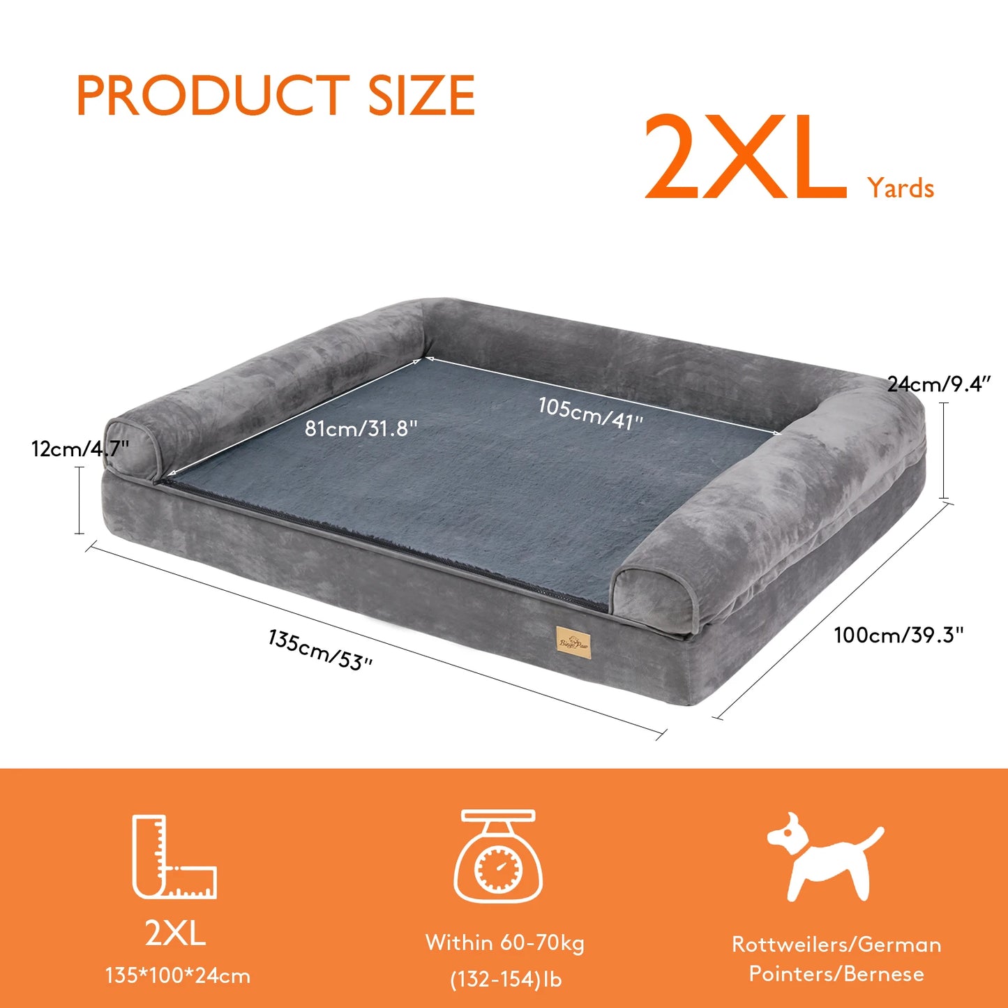 Extra Large Cozy Sofa-type Dog Bed Sponge Foam Base Pet Crate Bed Couch Bedding with Bolster, Waterproof Cover