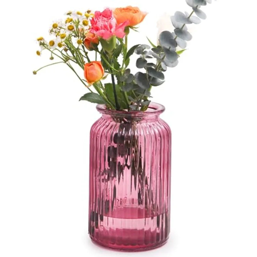 Glass Vase, 7.3 * 4.3in Vertical Line Geometric Faceted Design Flower Vase