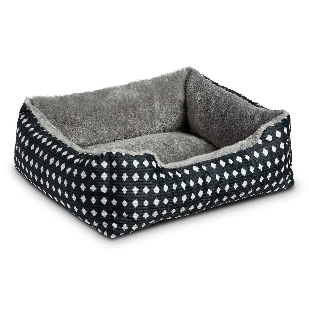 Cozy Cat Dog Bed Small Cuddler Pet Mat Washable Black White Diamond Pattern 19x15 Inch Soft Plush Cushion for Puppy Kitten