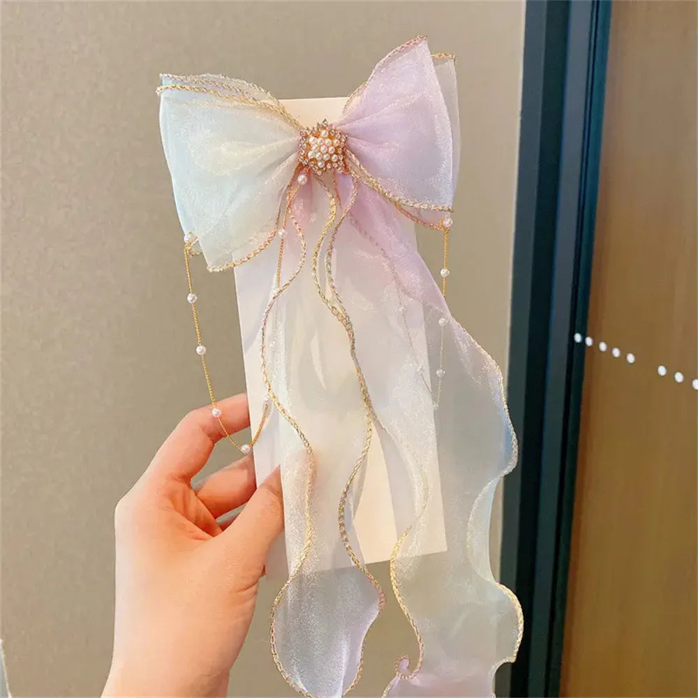 High quality Ladies Hair Clip with Pearl Bow Tassel Ribbon Sweet Kawaii Barrettes Headwear Fashion Hair Accessories for Girls Children Cute Stylish Hairband Perfect for Daily Wear Party and School butterfly hair accessories