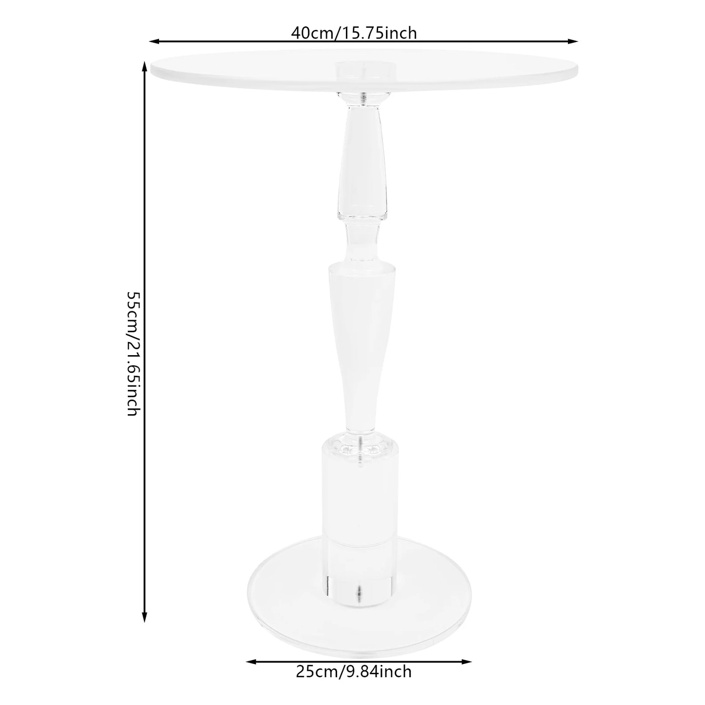 Clear Acrylic Round Side Table, End Table, 55cm/21.65in High Nightstand Pedestal Table for Living Room, Bedroom, Balcony, Used As a Coffee Table, a Nightstand, a Corner Table, Capacity: 20kg/44.09 lbs