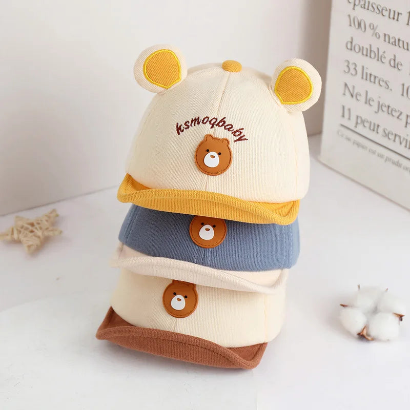 Cartoon Bear Baby Baseball Cap with Ears Cute Animal Sun Hat for Boys Girls Casual Infant Peaked Hat
