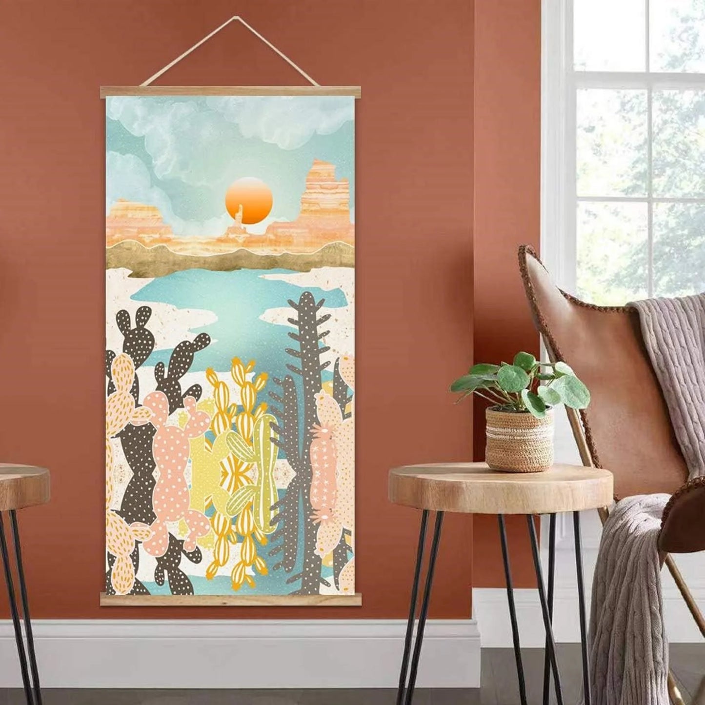 Wooden Framed Hanging Poster Nordic Style Nature Landscape Wall Picture Poster Artwork for Home