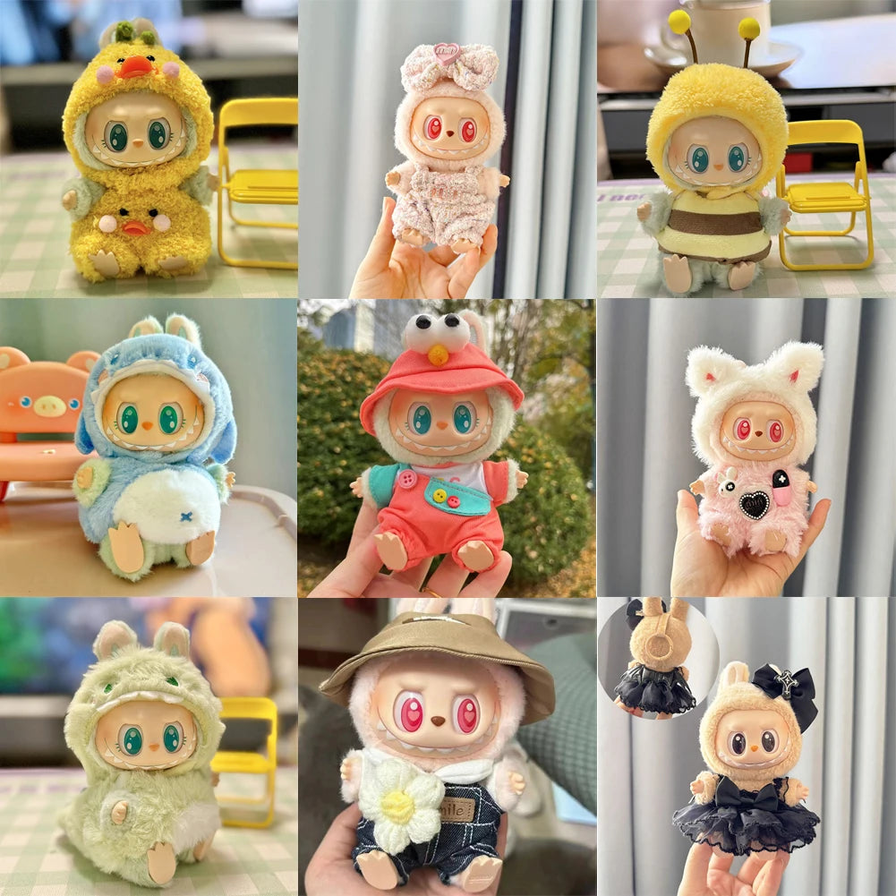 17cm Mini Plush Doll's Clothes Outfit Accessories for Korea Kpop Labubu Dolls Sit Party Overalls Clothing Gift （Only clothes）