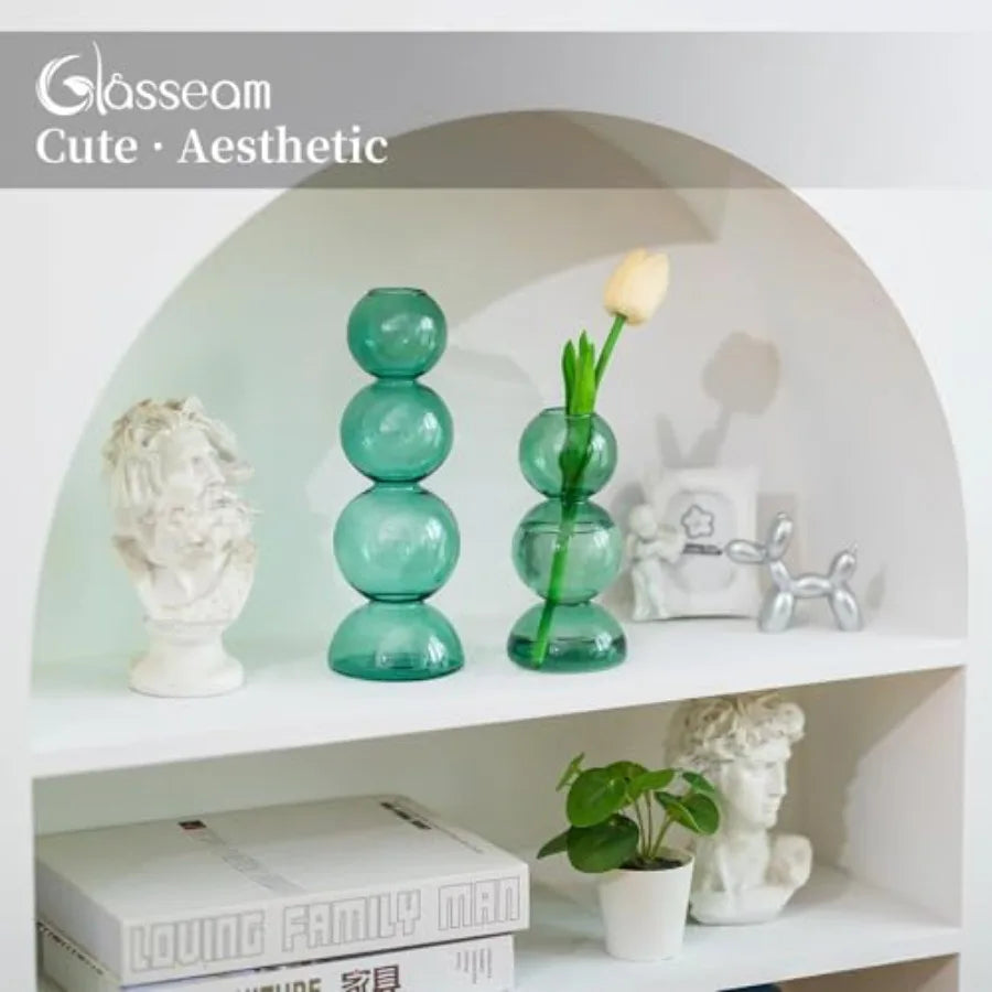 Glassseam Glass Vases for Flowers, Bud Vases for Decor, Cute Small Vase, Modern Aesthetic Vase, Unique Round Flower Vase, Decor