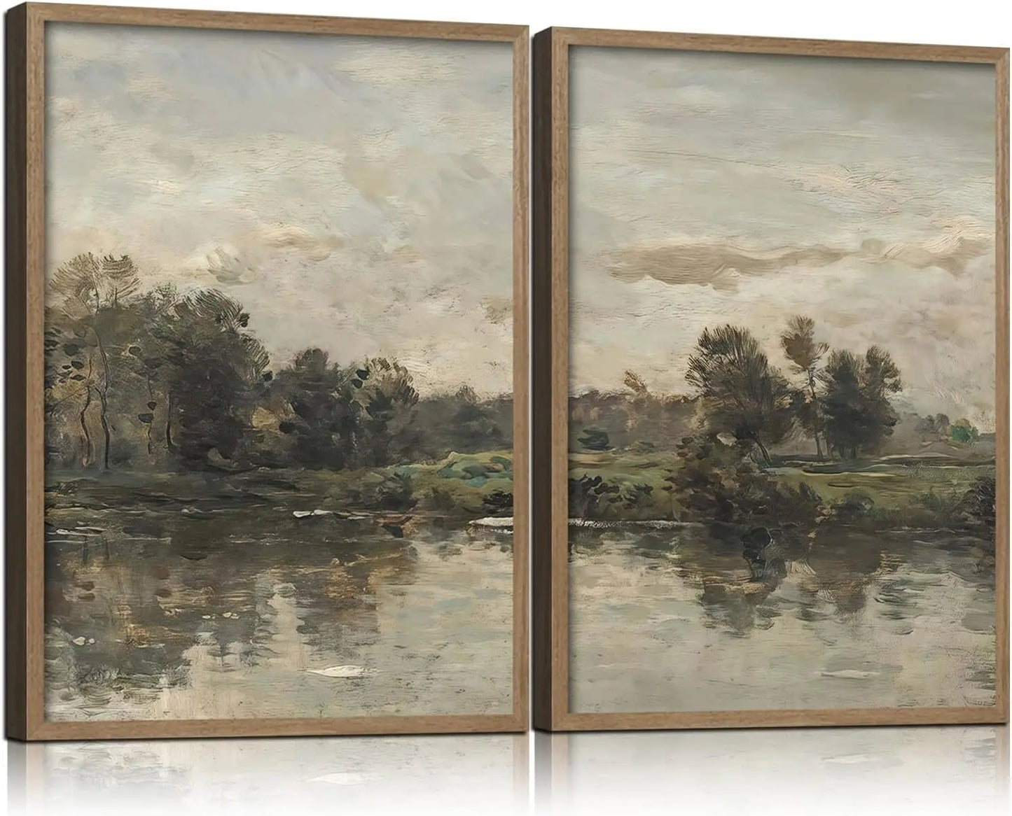 2Pcs Framed Canvas Wall Art Countryside Artwork Prints Landscape Posters Gallery Retro Classic Nature Pictures Home Decor Living Room Bedroom Office Farmhouse 12X16 Inch Ready to Hang
