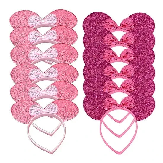CHuangQi 12pcs Mouse Ears Headband with Bow, Mickey Minnie Ears Headwear for Boy / Girl Birthday Party, Great Party Favors