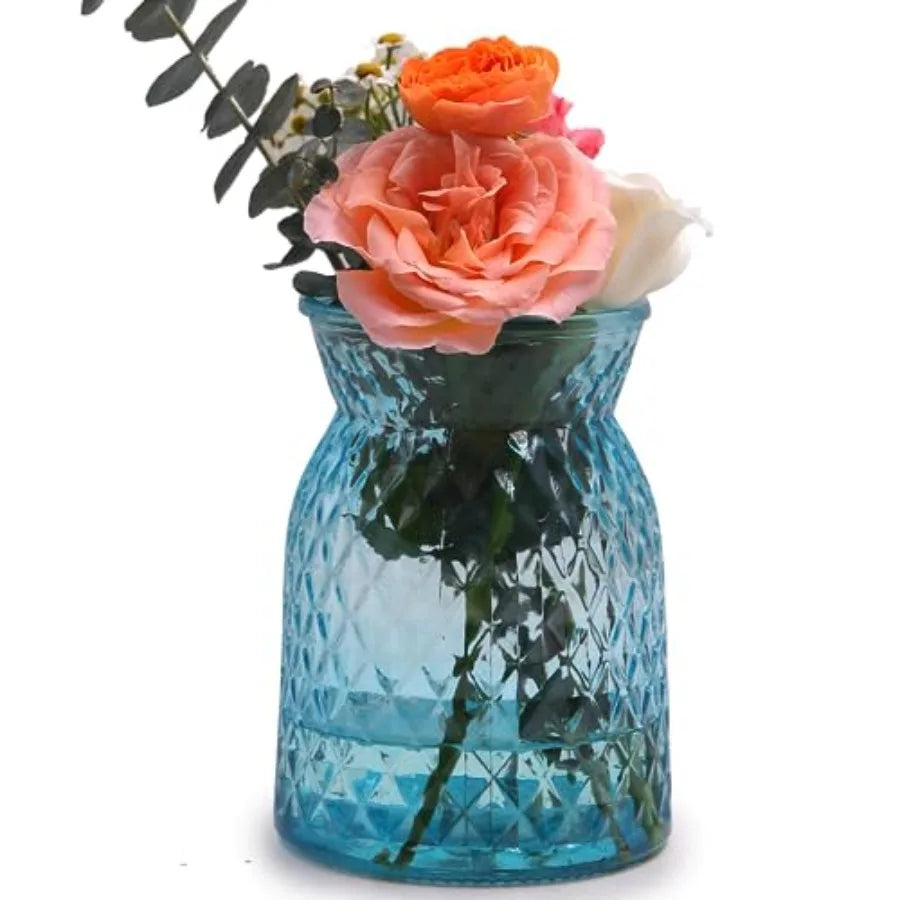Glass Vase, 7.3 * 4.3in Vertical Line Geometric Faceted Design Flower Vase