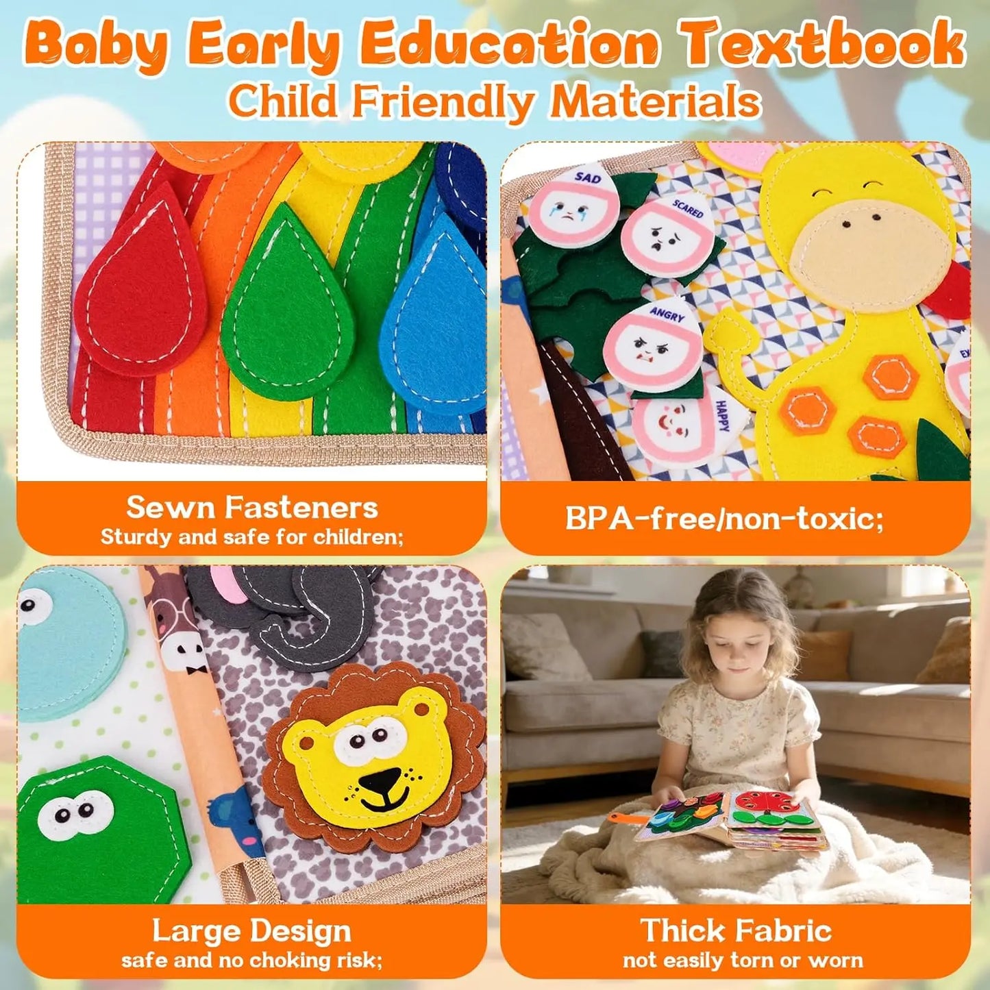 Children's baby early education intelligence learning baby toys felt learning board, busy board, busy book, cloth book, including life skills, alphabet, numbers, shapes colors, animals, weather, toddler travel toys, birthday