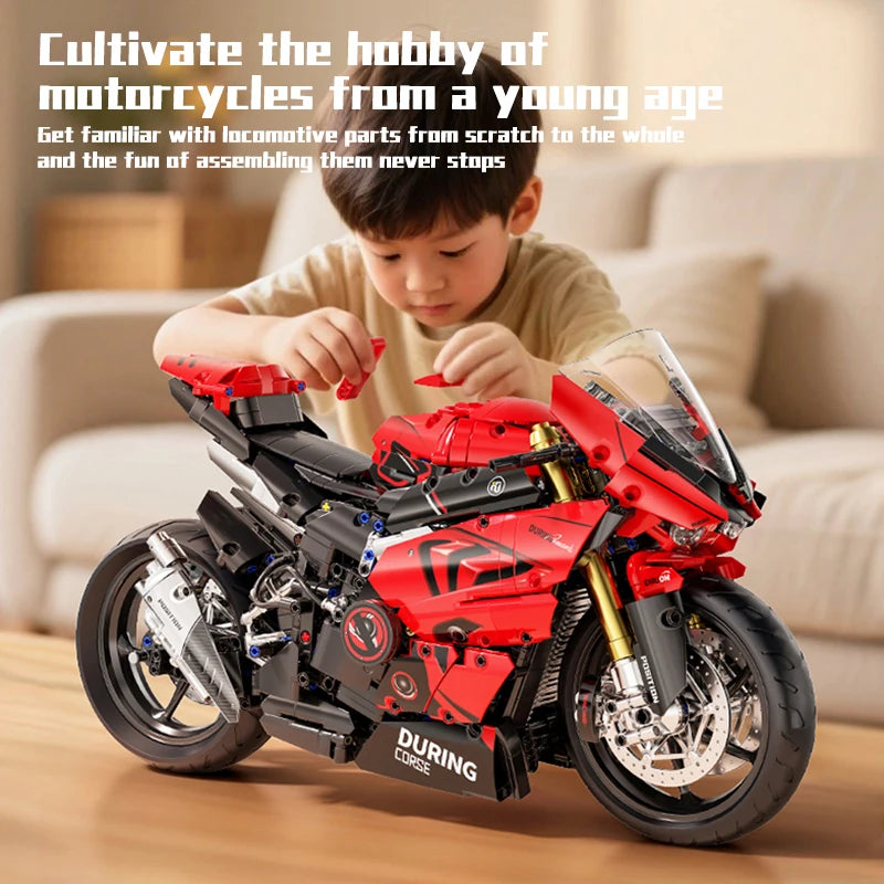 1:5 Red Sport Motorcycle Building Blocks Set 2024pcs Technic Racing Super Motorbike Model Kids DIY Toys Gifts For Boys