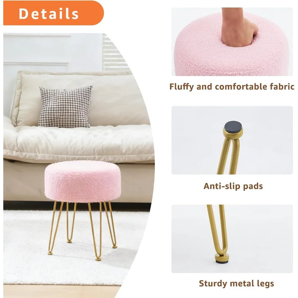 Velvet Ottoman Stool with Metal Legs for Bedroom Living Room Entryway Office
