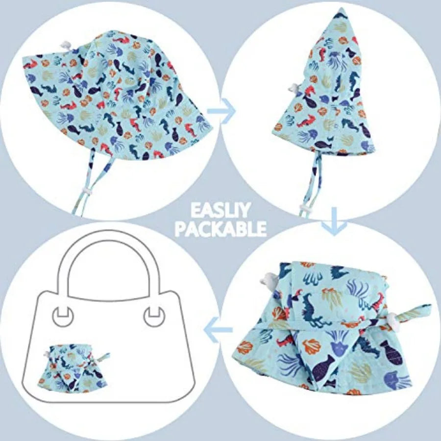Baby Sun Hat Toddler Beach Swim Hats UPF 50+ Summer Bucket Hat Infant Wide Brim Adjustable Sun Hat for Baby Boy Girls