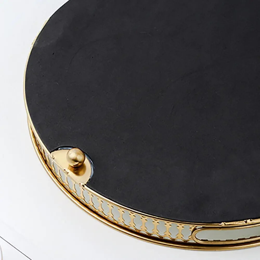 Decorative Tray - Mirror Tray Gold Makeup Jewellery Organiser, Mirrored Metal Decoration for Breakfast, Fruit, Hotel, Kitchen, Bathroom, Dressing Table (Round)