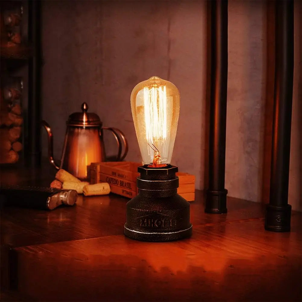 Vintage American Village Style Desk Light Table Lamp Iron Steel Water Pipe Rustic Loft Industrial Retro Base E26 Holder