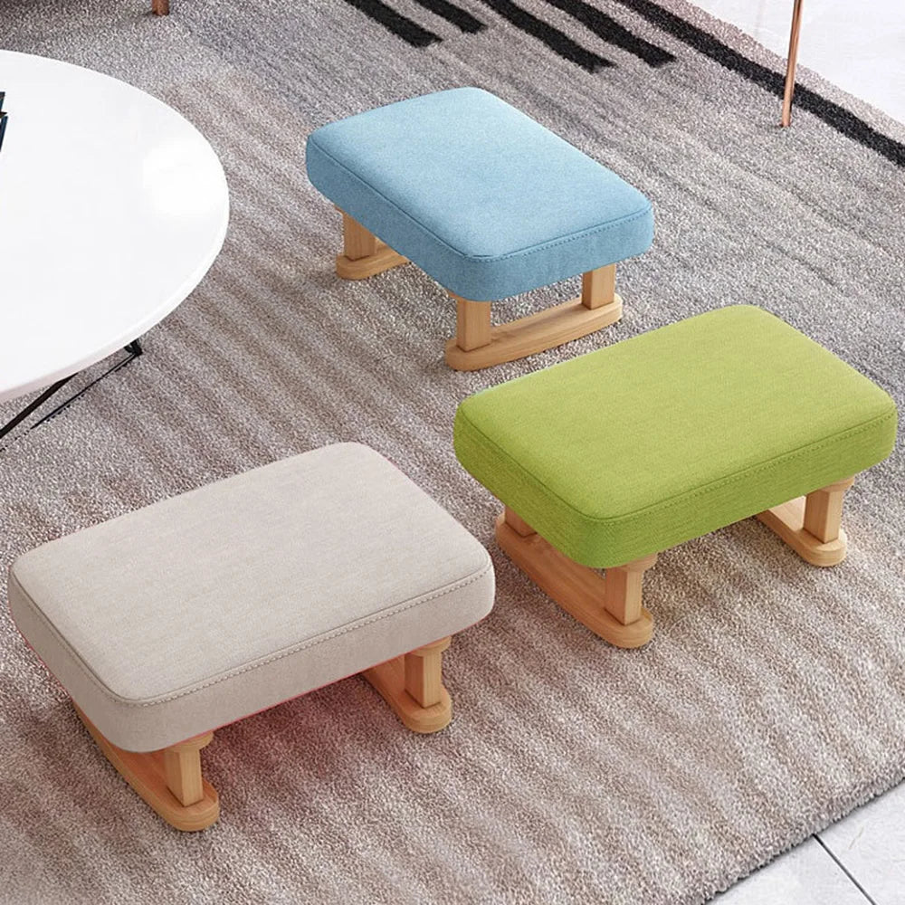 Coffee Color Solid Wood Rocking Footstool Linen Upholstered Padded Ottoman Stool Portable Small Shoe Changing Bench Low Foot Rest Stool for Entryway Living Room Sofa Side Bedroom Home Furniture 1 Piece