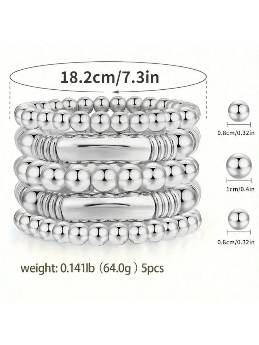 5 pcs Metal Bead Decorative Bracelet With Minimalist Punk Style And Fashionable Men's And Women's Bracelets