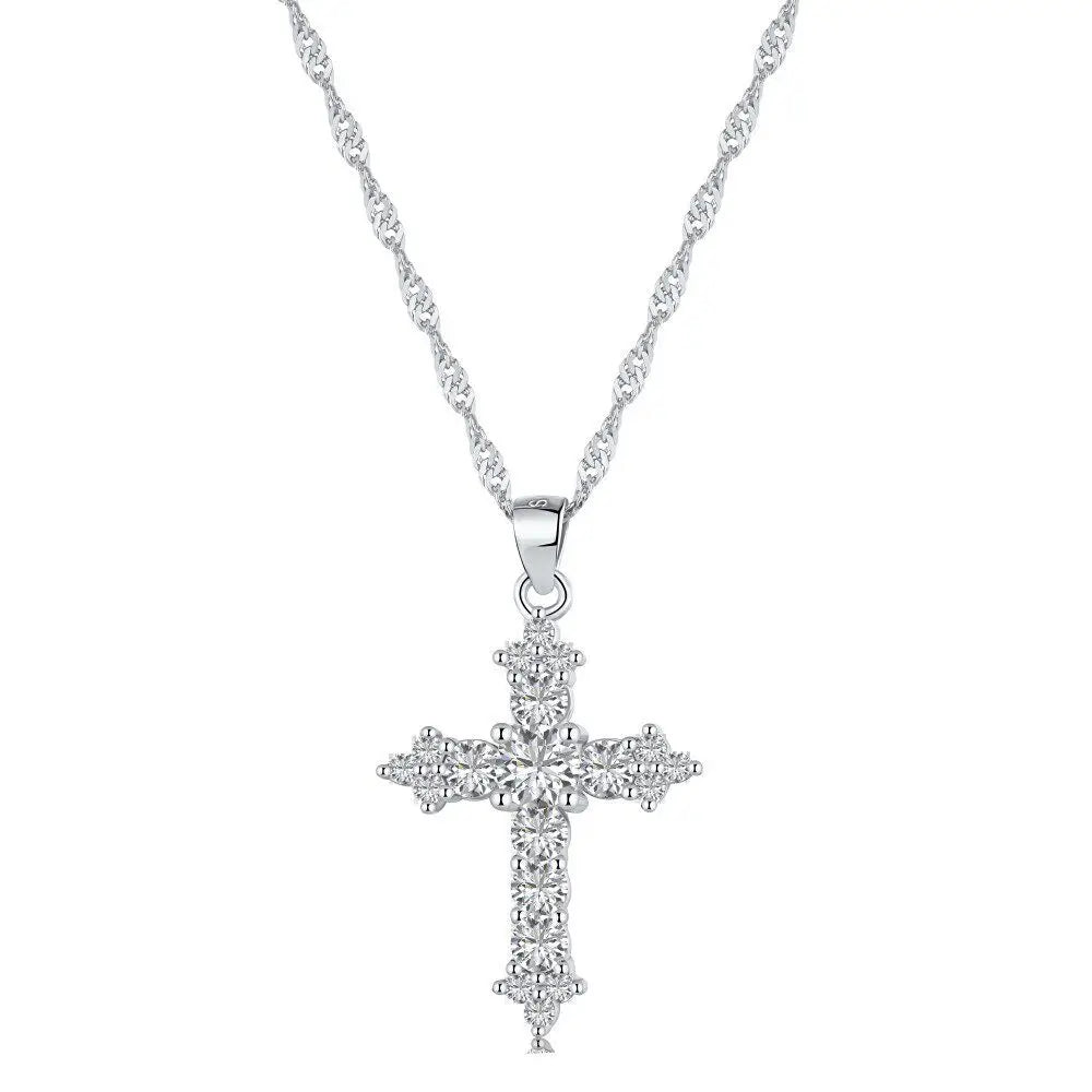 Cultivate diamond high-end cross necklace 925 pure silver K gold lock bone chain