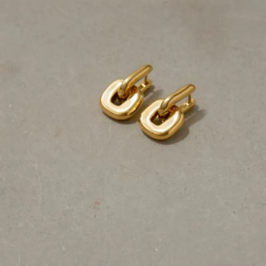 18K Gold Plated Stainless Steel Chunky Link Hoop Earrings for Women, Bold Geometric Statement Earrings Waterproof Fashion Jewel