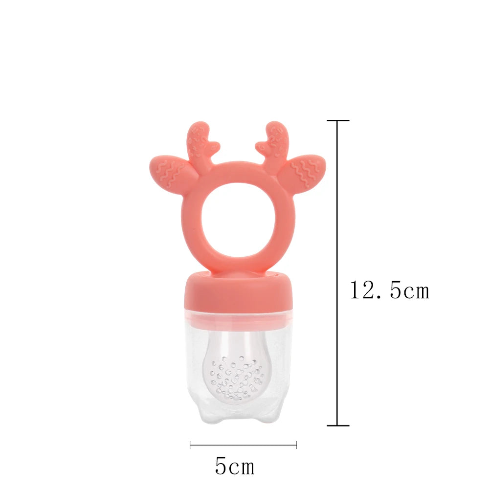 BPA Free Baby Fruit Food Feeder with Dust Cover Deer Silicone Teething Nibbler 3 Colors Toddler Vegetable Feeding Pacifier Teether Toy