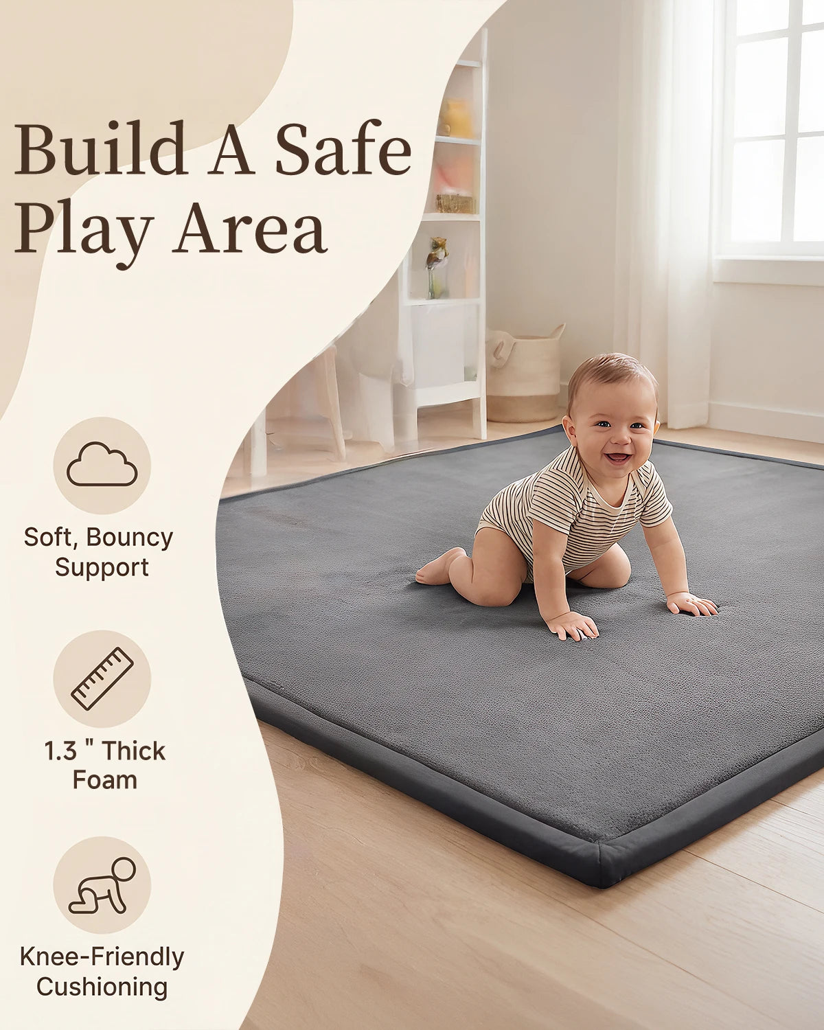 Goyuu Baby Play Mat for Floor Playpen Mat 1.3" Thick Elasti-Foam Padded Cushioning Non-Slip Playroom Tatami-Style Nursery Mat for Tummy Time & Crawling for Babies Toddlers Infants