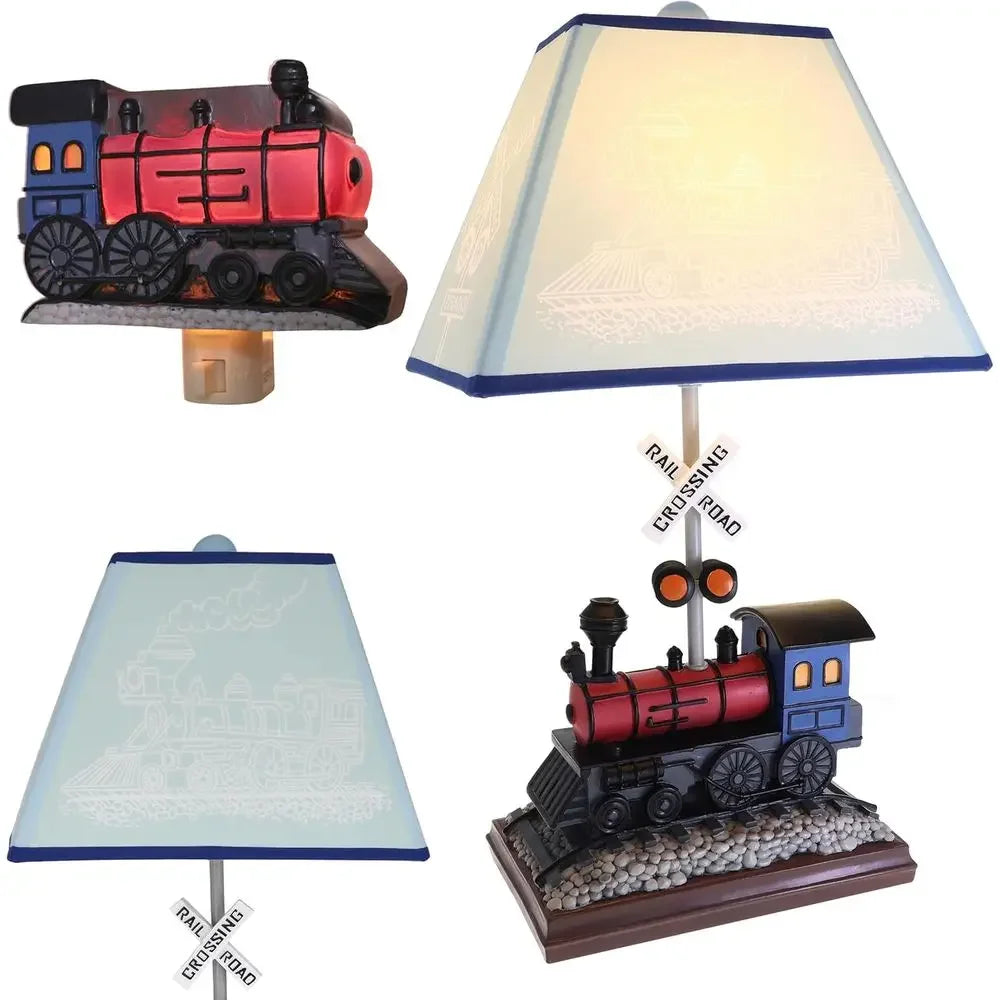 Handcrafted Train-Themed Table Lamp with Matching Night Light - Hand-Painted Accents
