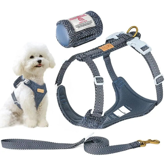 Dog Harness Leash with Poop Bag Holder Escape Proof Pet Vest for Outdoor Walking Lightweight Collar and Leash Set for Small Medi
