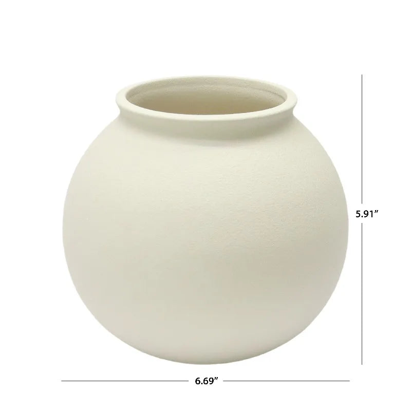 Matte Ceramic Round Vase, 5.9", Natural Beige White
