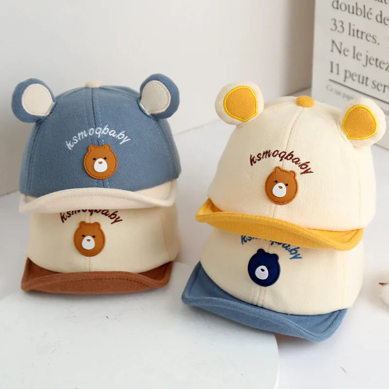 Cartoon Bear Baby Baseball Cap with Ears Cute Animal Sun Hat for Boys Girls Casual Infant Peaked Hat